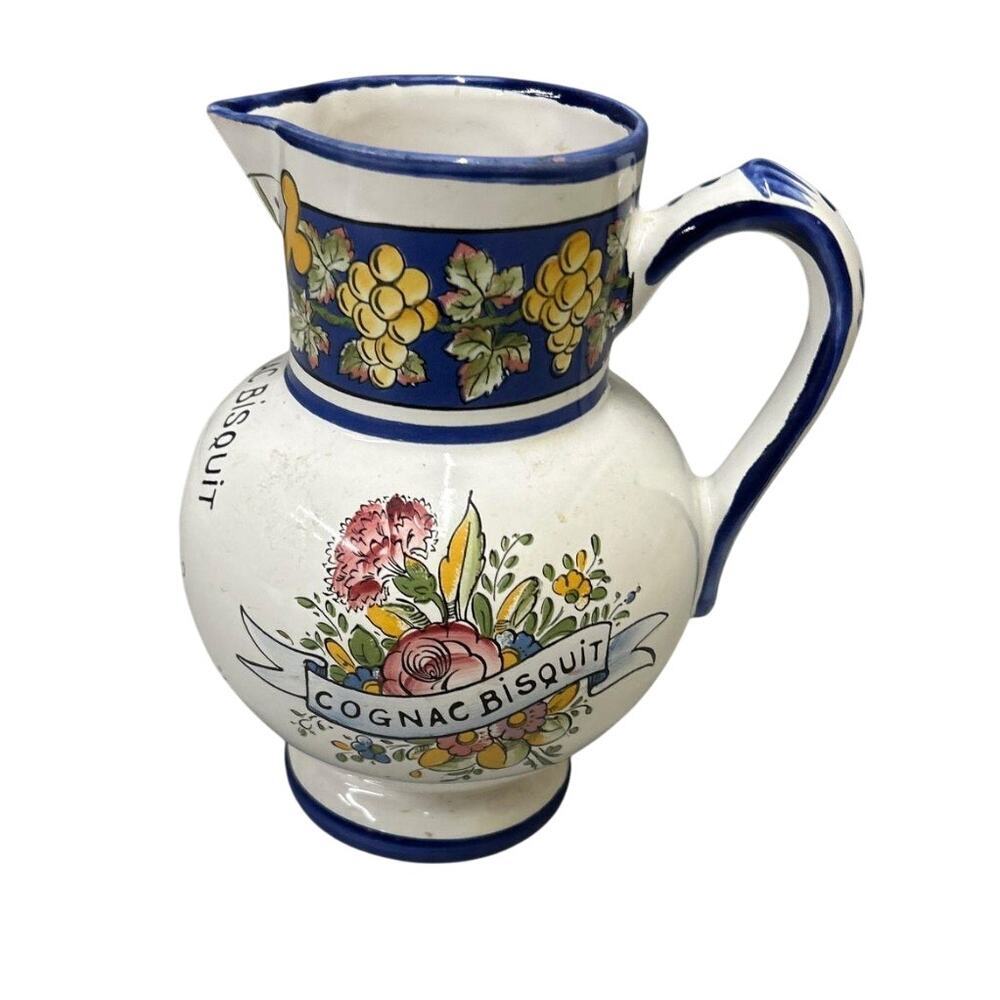 Faiencerie d' Art d' Angulaine Gognac Bisquit Pitcher Made In France